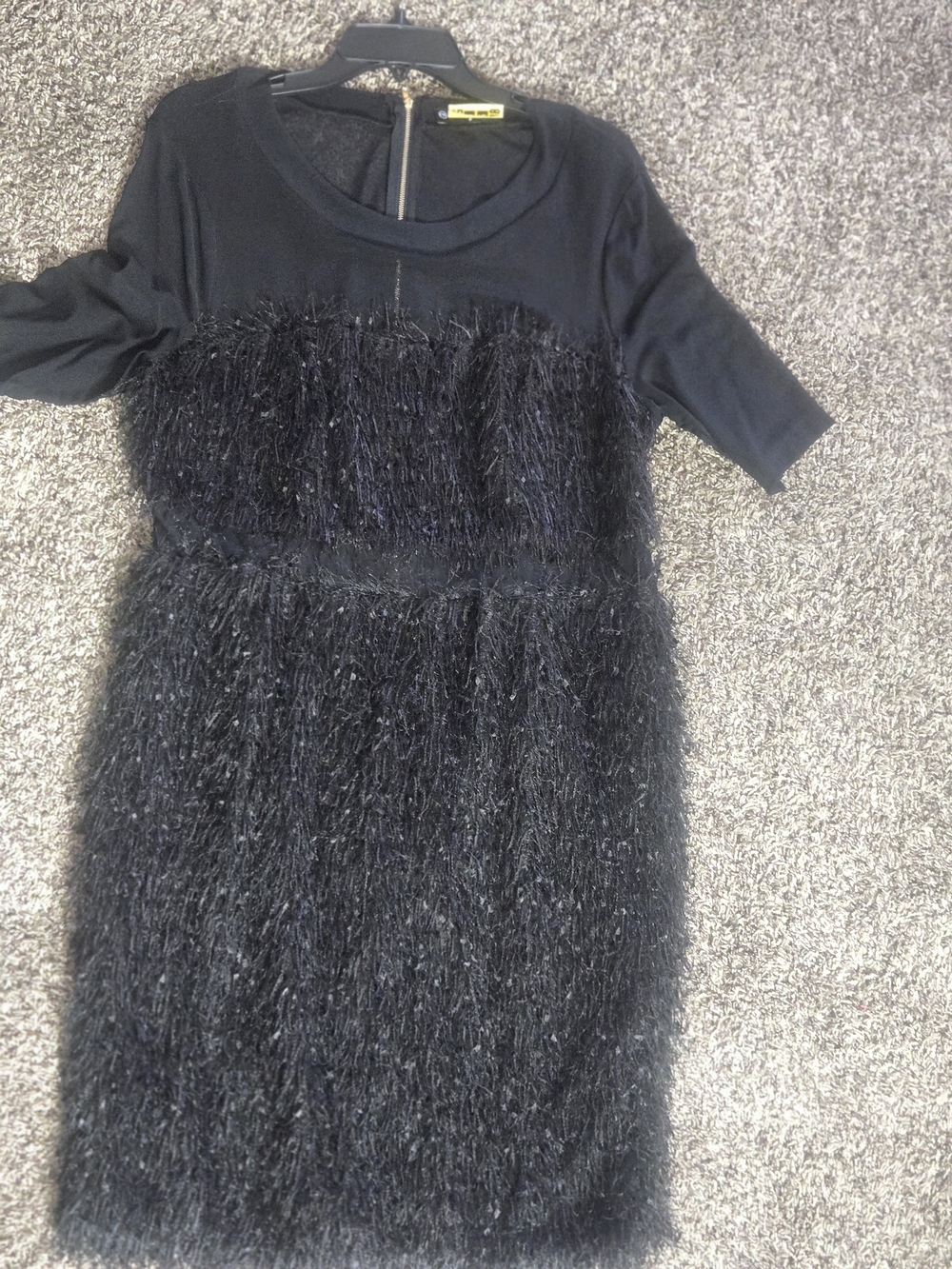 Fashion to Figure Black Textured Fringe Sheath Dress